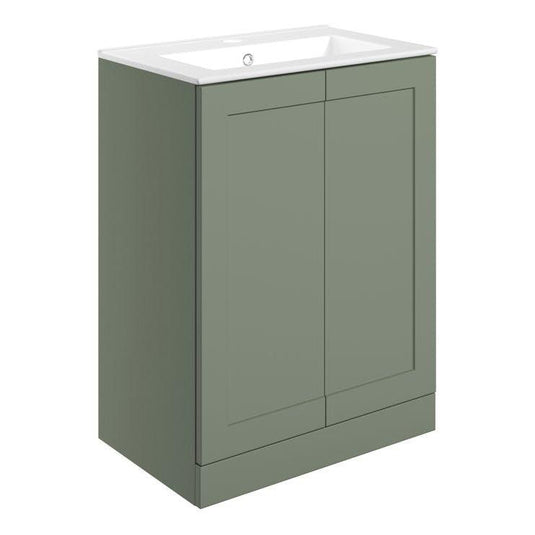 Ruby Mocha 615mm Floor Standing 2 Door Basin Unit & Basin - Matt Reed Green - RUBY108515 - Envy Bathrooms Ltd