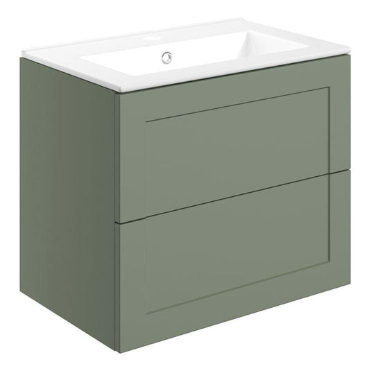 Ruby Mocha 615mm Wall Hung 2 Drawer Basin Unit & Basin - Matt Reed Green - RUBY108518 - Envy Bathrooms Ltd