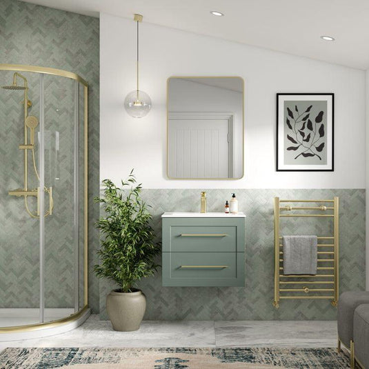 Ruby Mocha 615mm Wall Hung 2 Drawer Basin Unit & Basin - Matt Reed Green - RUBY108518 - Envy Bathrooms Ltd