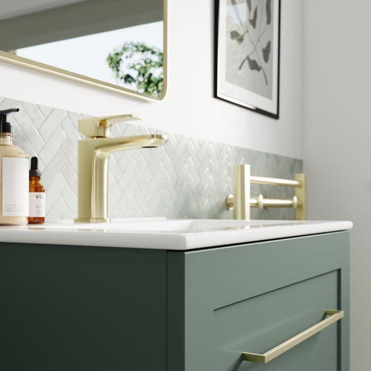 Ruby Mocha 615mm Wall Hung 2 Drawer Basin Unit & Basin - Matt Reed Green - RUBY108518 - Envy Bathrooms Ltd