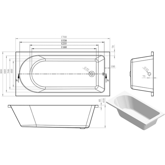 Ruby Oakley Round Single End 1700x800x550mm 0TH Bath w/Legs - RUBY105632 - Envy Bathrooms Ltd