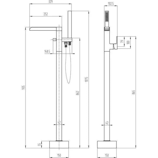 Ruby Oreo Floor Standing Bath/Shower Mixer - Chrome - RUBY105717 - Envy Bathrooms Ltd