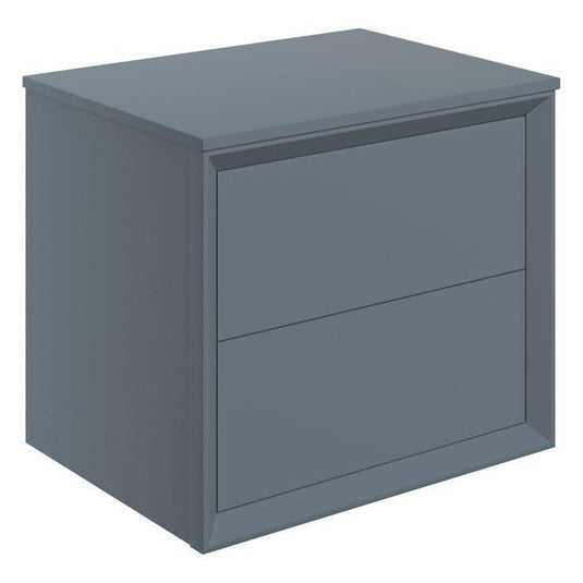 Ruby Oscar 600mm Wall Hung 2 Drawer Basin Unit & Top - Matt Storm Blue - RUBY108471 - Envy Bathrooms Ltd