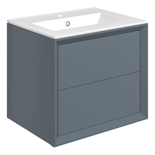 Ruby Oscar 615mm Wall Hung 2 Drawer Basin Unit & Basin - Matt Storm Blue - RUBY108465 - Envy Bathrooms Ltd