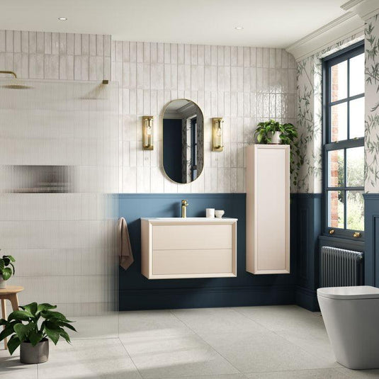 Ruby Oscar 615mm Wall Hung 2 Drawer Basin Unit & Basin - Matt Cotton - RUBY108463 - Envy Bathrooms Ltd
