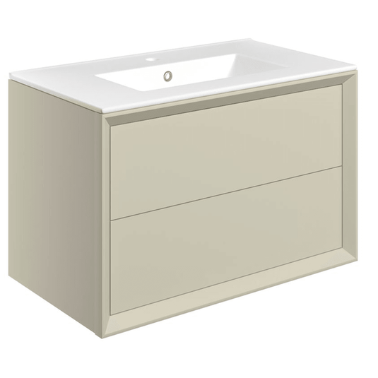 Ruby Oscar 815mm Wall Hung 2 Drawer Basin Unit & Basin - Matt Cotton - RUBY108466 - Envy Bathrooms Ltd