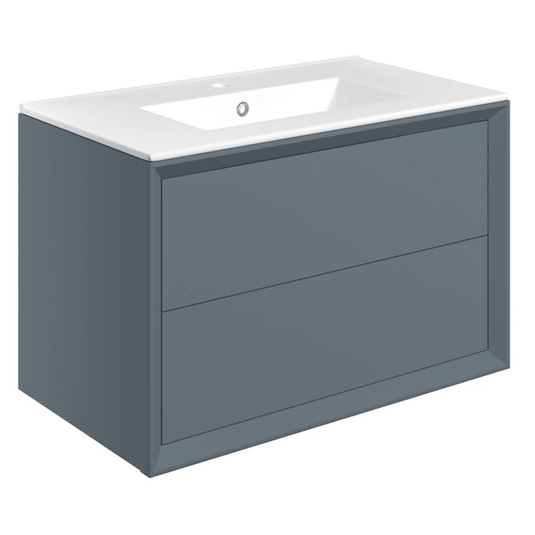 Ruby Oscar 815mm Wall Hung 2 Drawer Basin Unit & Basin - Matt Storm Blue - RUBY108468 - Envy Bathrooms Ltd