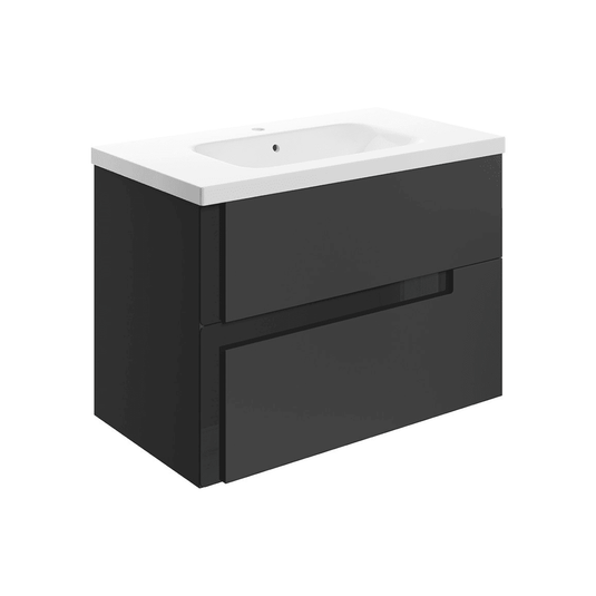 Ruby Paisley 815mm Wall Hung 2 Drawer Basin Unit & White Basin - Matt Black & Glass - RUBY106882 - Envy Bathrooms Ltd