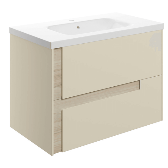 Ruby Paisley 815mm Wall Hung 2 Drawer Basin Unit & White Basin - Matt Cotton & Oak Effect - RUBY106887 - Envy Bathrooms Ltd