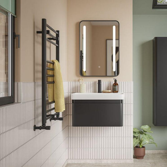 Ruby Penny 500mm Wall Hung 1 Drawer Basin Unit & Basin - Matt Black - RUBY108933 - Envy Bathrooms Ltd