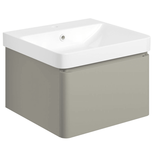 Ruby Penny 500mm Wall Hung 1 Drawer Basin Unit & Basin - Matt Latte - RUBY108930 - Envy Bathrooms Ltd