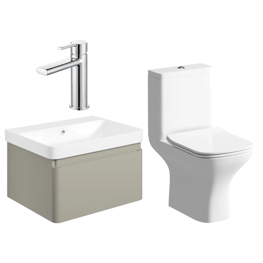 Ruby Penny 600mm Basin Unit & Close Coupled WC Pack - Matt Latte w/Chrome Finishes - RUBY109051 - Envy Bathrooms Ltd