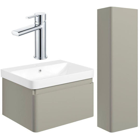Ruby Penny 600mm Basin Unit & Tall Unit Pack - Matt Latte w/Chrome Finishes - RUBY109039 - Envy Bathrooms Ltd