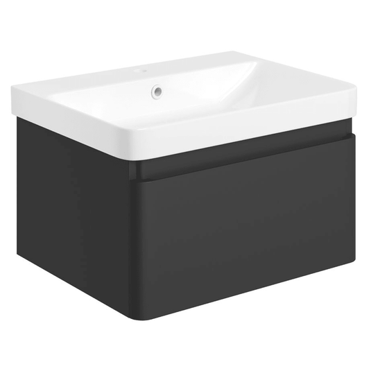 Ruby Penny 605mm Wall Hung 1 Drawer Basin Unit & Basin - Matt Black - RUBY108934 - Envy Bathrooms Ltd