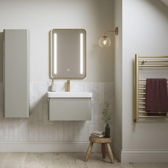 Ruby Penny 605mm Wall Hung 1 Drawer Basin Unit & Basin - Matt Latte - RUBY108931 - Envy Bathrooms Ltd