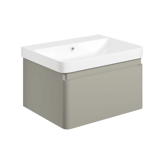Ruby Penny 605mm Wall Hung 1 Drawer Basin Unit & Basin - Matt Latte - RUBY108931 - Envy Bathrooms Ltd