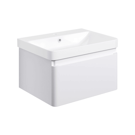 Ruby Penny 605mm Wall Hung 1 Drawer Basin Unit & Basin - Matt White - RUBY108928 - Envy Bathrooms Ltd