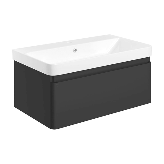 Ruby Penny 805mm Wall Hung 1 Drawer Basin Unit & Basin - Matt Black - RUBY108935 - Envy Bathrooms Ltd