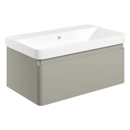 Ruby Penny 805mm Wall Hung 1 Drawer Basin Unit & Basin - Matt Latte - RUBY108932 - Envy Bathrooms Ltd