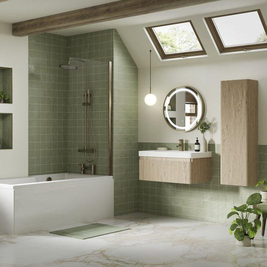 Ruby Princess 350mm Wall Hung 1 Door Tall Unit - Textured Oak - RUBY108920 - Envy Bathrooms Ltd