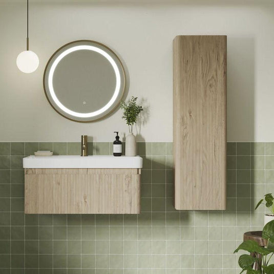 Ruby Princess 350mm Wall Hung 1 Door Tall Unit - Textured Oak - RUBY108920 - Envy Bathrooms Ltd