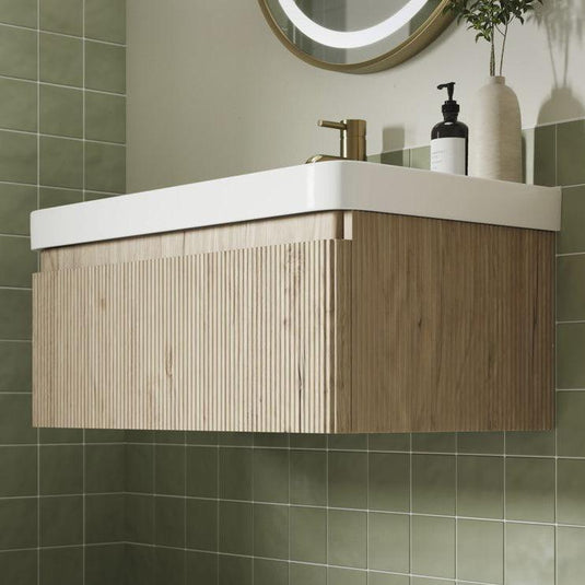 Ruby Princess 500mm Wall Hung 1 Drawer Basin Unit & Basin - Textured Oak - RUBY108921 - Envy Bathrooms Ltd