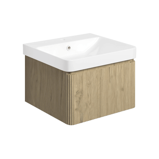 Ruby Princess 500mm Wall Hung 1 Drawer Basin Unit & Basin - Textured Oak - RUBY108921 - Envy Bathrooms Ltd