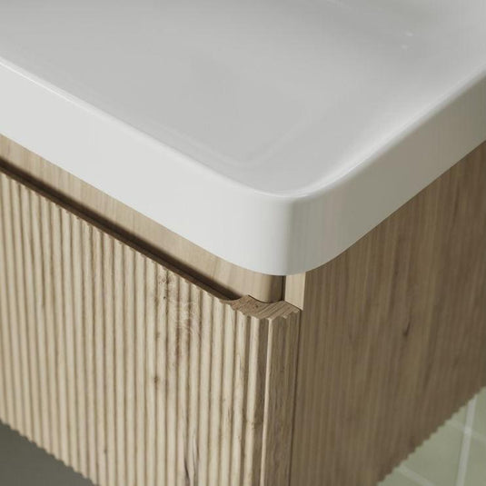 Ruby Princess 605mm Wall Hung 1 Drawer Basin Unit & Basin - Textured Oak - RUBY108922 - Envy Bathrooms Ltd