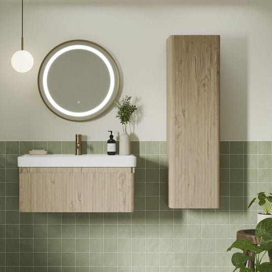 Ruby Princess 605mm Wall Hung 1 Drawer Basin Unit & Basin - Textured Oak - RUBY108922 - Envy Bathrooms Ltd