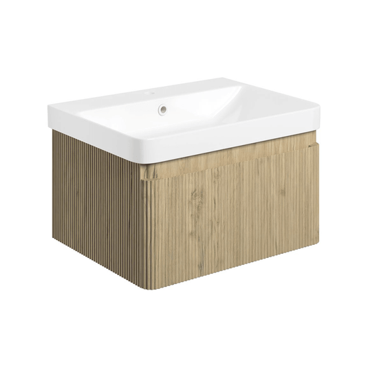 Ruby Princess 605mm Wall Hung 1 Drawer Basin Unit & Basin - Textured Oak - RUBY108922 - Envy Bathrooms Ltd