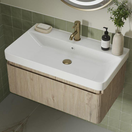 Ruby Princess 605mm Wall Hung 1 Drawer Basin Unit & Basin - Textured Oak - RUBY108922 - Envy Bathrooms Ltd
