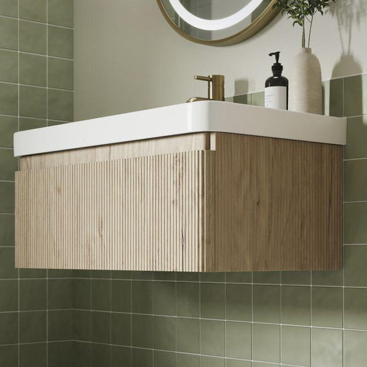 Ruby Princess 605mm Wall Hung 1 Drawer Basin Unit & Basin - Textured Oak - RUBY108922 - Envy Bathrooms Ltd