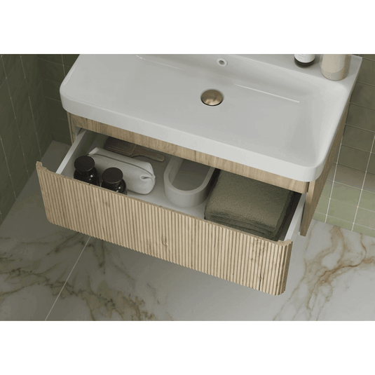 Ruby Princess 805mm Wall Hung 1 Drawer Basin Unit & Basin - Textured Oak - RUBY108923 - Envy Bathrooms Ltd
