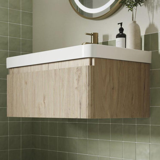 Ruby Princess 805mm Wall Hung 1 Drawer Basin Unit & Basin - Textured Oak - RUBY108923 - Envy Bathrooms Ltd