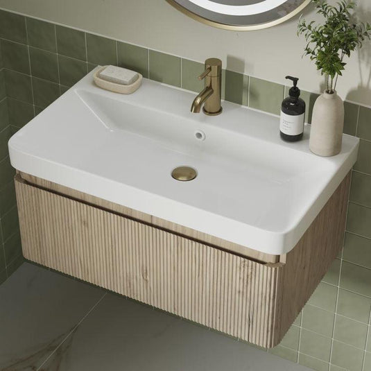 Ruby Princess 805mm Wall Hung 1 Drawer Basin Unit & Basin - Textured Oak - RUBY108923 - Envy Bathrooms Ltd