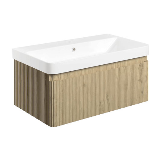 Ruby Princess 805mm Wall Hung 1 Drawer Basin Unit & Basin - Textured Oak - RUBY108923 - Envy Bathrooms Ltd