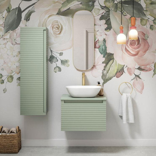 Ruby Roo 350mm Wall Hung 1 Door Tall Unit - Matt Willow Green - RUBY106937 - Envy Bathrooms Ltd