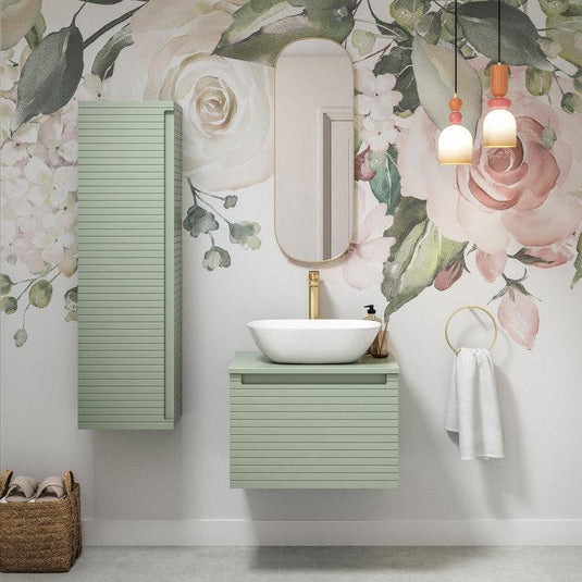 Ruby Roo 600mm Wall Hung 1 Drawer Basin Unit & Worktop - Matt Willow Green - RUBY106938 - Envy Bathrooms Ltd