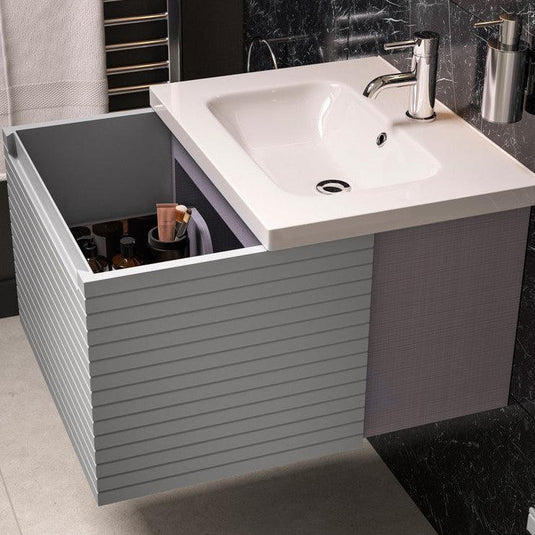 Ruby Roo 615mm Wall Hung 1 Drawer Basin Unit & Basin - Matt Mineral Grey - RUBY106934 - Envy Bathrooms Ltd