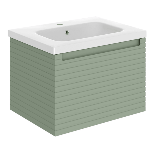 Ruby Roo 615mm Wall Hung 1 Drawer Basin Unit & Basin - Matt Willow Green - RUBY106939 - Envy Bathrooms Ltd