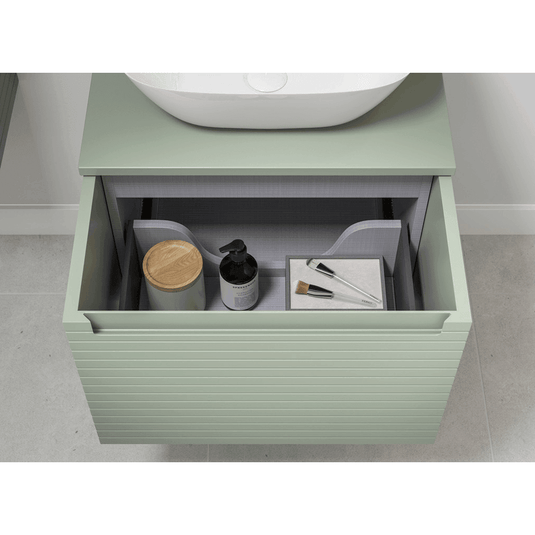 Ruby Roo 800mm Wall Hung 1 Drawer Basin Unit & Worktop - Matt Willow Green - RUBY106940 - Envy Bathrooms Ltd