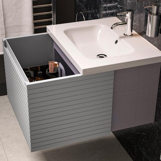 Ruby Roo 815mm Wall Hung 1 Drawer Basin Unit & Basin - Matt Mineral Grey - RUBY106936 - Envy Bathrooms Ltd
