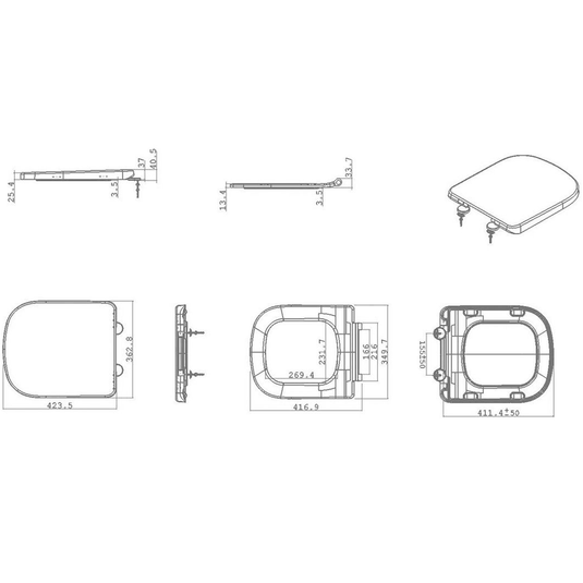 Ruby Roo Square Soft Close Toilet Seat - White - RUBY107409 - Envy Bathrooms Ltd