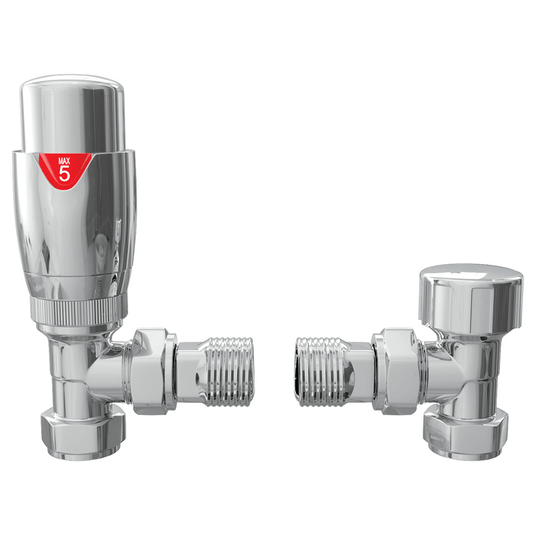 Ruby Round Thermostatic Chrome Radiator Valves - Angled - RUBY103021 - Envy Bathrooms Ltd