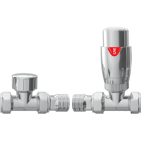 Ruby Round Thermostatic Chrome Radiator Valves - Straight - RUBY103022 - Envy Bathrooms Ltd