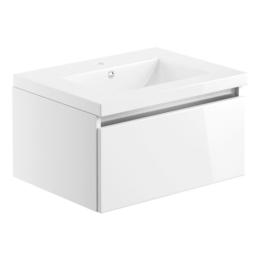 Ruby Sasha 615mm 1 Drawer Wall Hung Basin Unit Inc. Basin - White Gloss - RUBY101524 - Envy Bathrooms Ltd