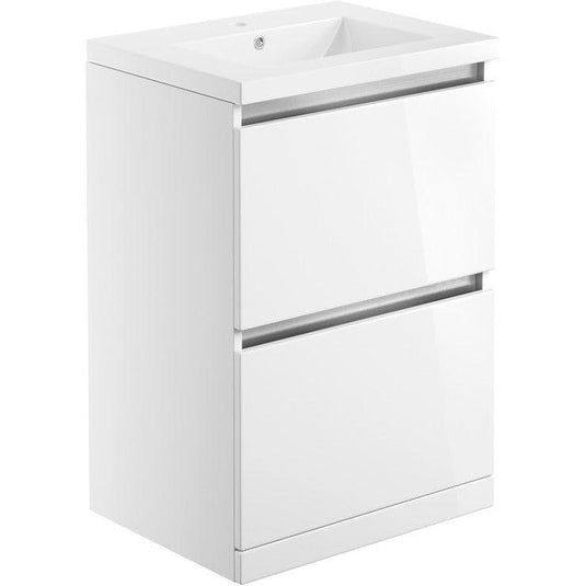 Ruby Sasha 615mm 2 Drawer Floor Standing Basin Unit Inc. Basin - White Gloss - RUBY101528 - Envy Bathrooms Ltd