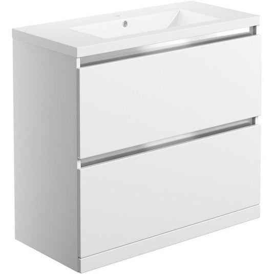 Ruby Sasha 815mm 2 Drawer Floor Standing Basin Unit Inc. Basin - White Gloss - RUBY101530 - Envy Bathrooms Ltd