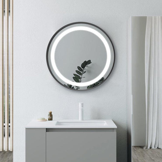 Ruby Shelby 600mm Round Front-Lit LED Mirror - Matt Black - RUBY106252 - Envy Bathrooms Ltd