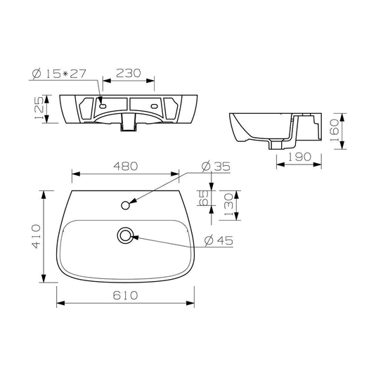 Ruby Shelby 600x400mm 1TH Basin & Full Pedestal - RUBY1752 - Envy Bathrooms Ltd